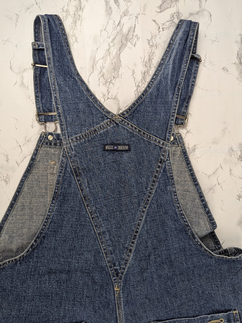 Vintage 90s BKLE Denim Overalls Medium Wash 100% Cotton Large Y2K Grunge - Picture 7 of 15